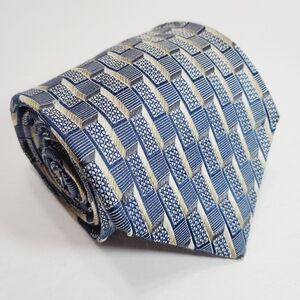 Joseph & Feiss Blue Geometric Men's Designer Silk Necktie Jacquard Textured